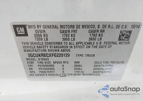 2015 Chevrolet Silverado 1500 1Lt из США, поврежденный, VIN 3GCUKRECXFG229129